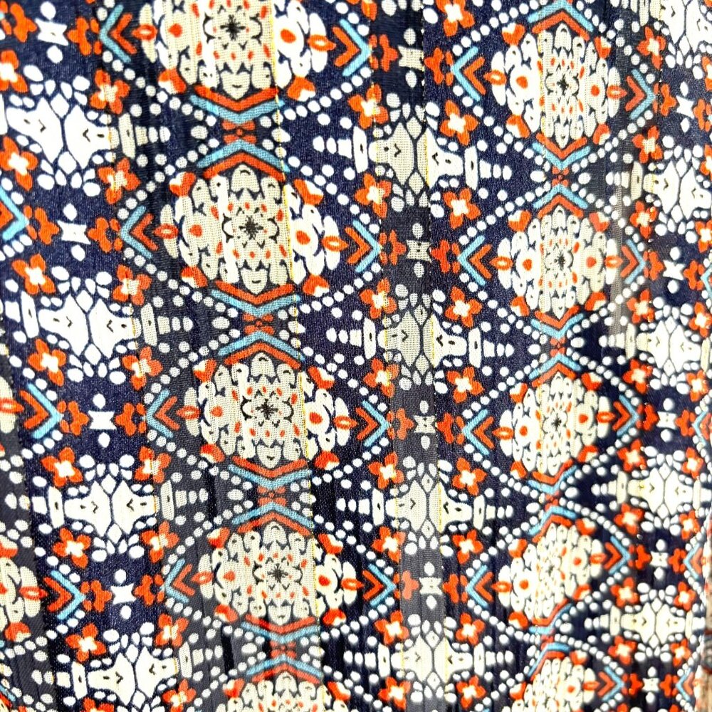 Maison d'Amelie High Collar‎ Long Sleeve Blouse - Royal/Orange/White - Size S - Picture 3 of 12